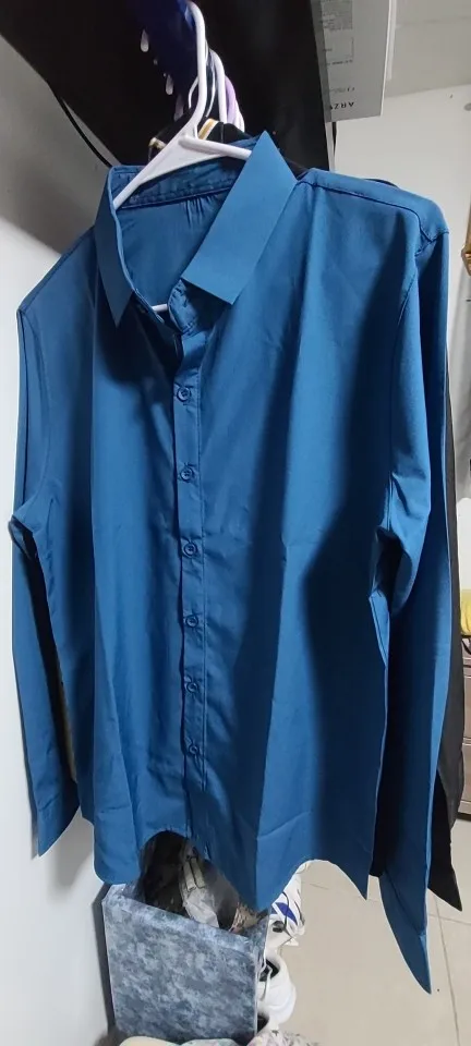 Men's Casual and Fashionable Long Sleeved Solid Color Shirt Non Ironing and Wrinkle Resistant Business Top photo review