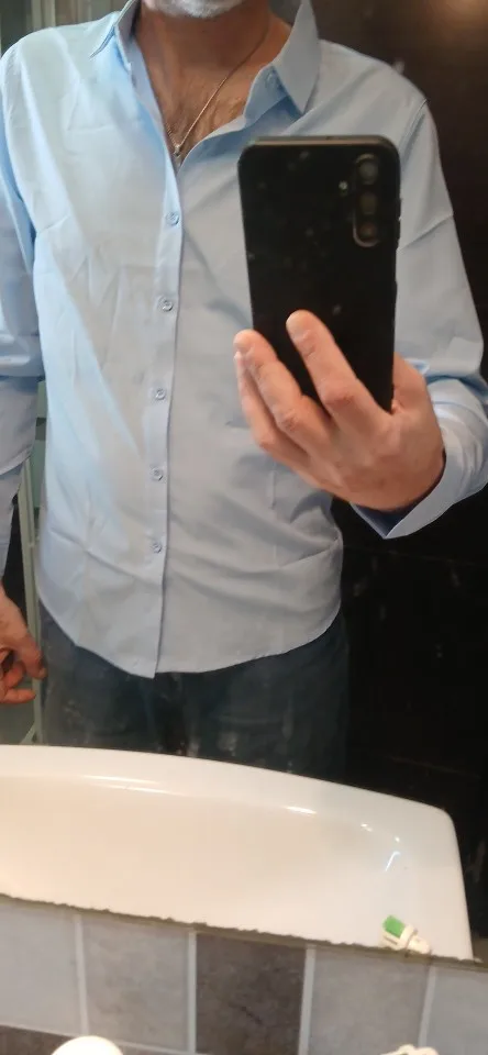 Men's Casual and Fashionable Long Sleeved Solid Color Shirt Non Ironing and Wrinkle Resistant Business Top photo review