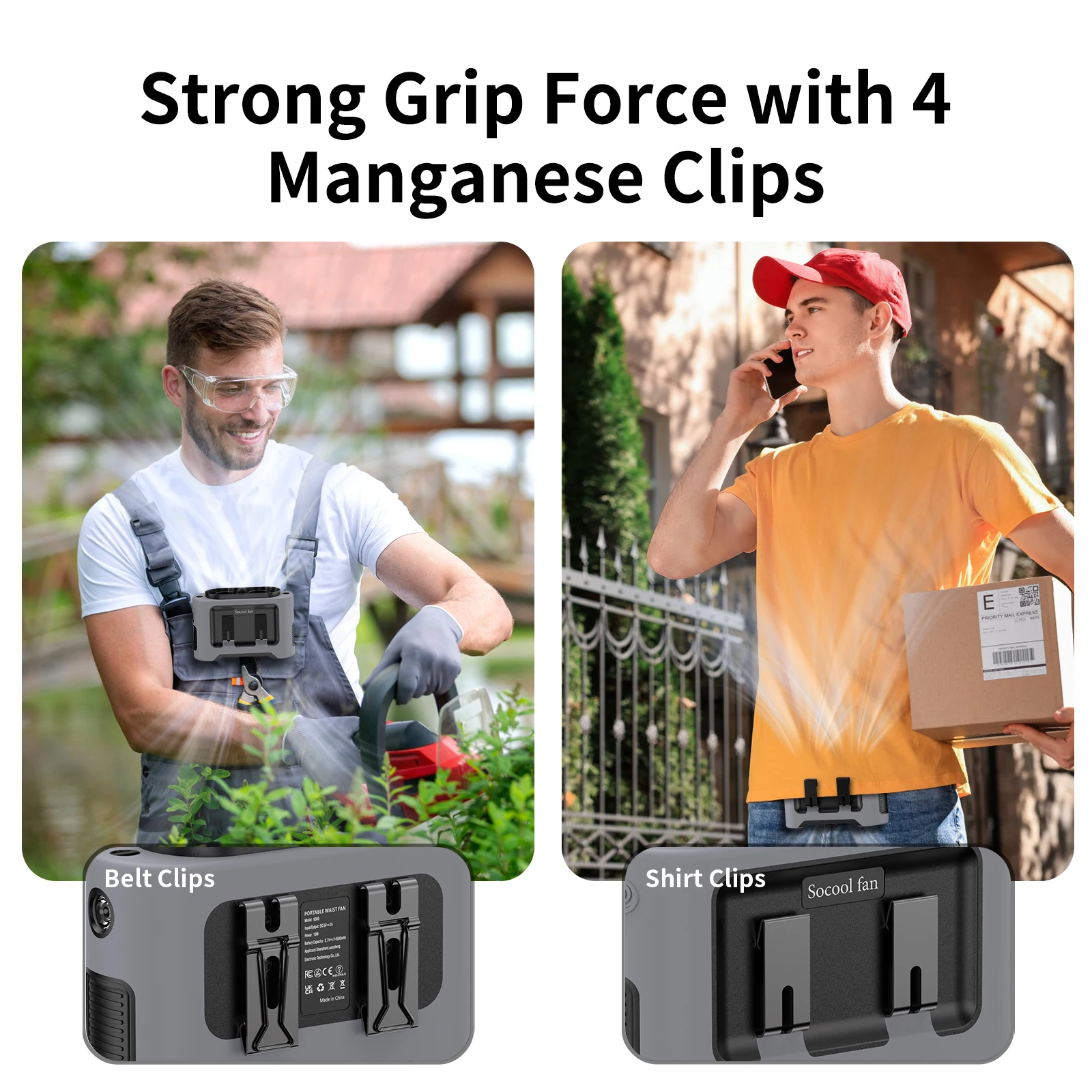 Socool 14500mAh Portable Waist Fan Dual Airflow Outlet Turbo Motors with Four Clips Emergency Flashlight Power Bank for Outdoor - Image 6