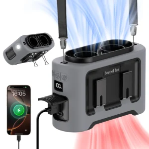 Socool 14500mAh Portable Waist Fan Dual Airflow Outlet Turbo Motors with Four Clips Emergency Flashlight Power Bank for Outdoor
